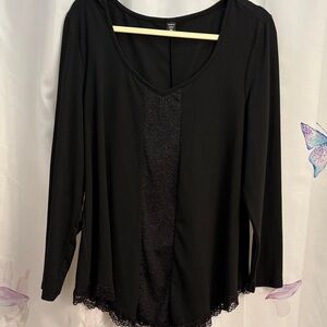 SHEIN 2XL Black Lace Trim Top